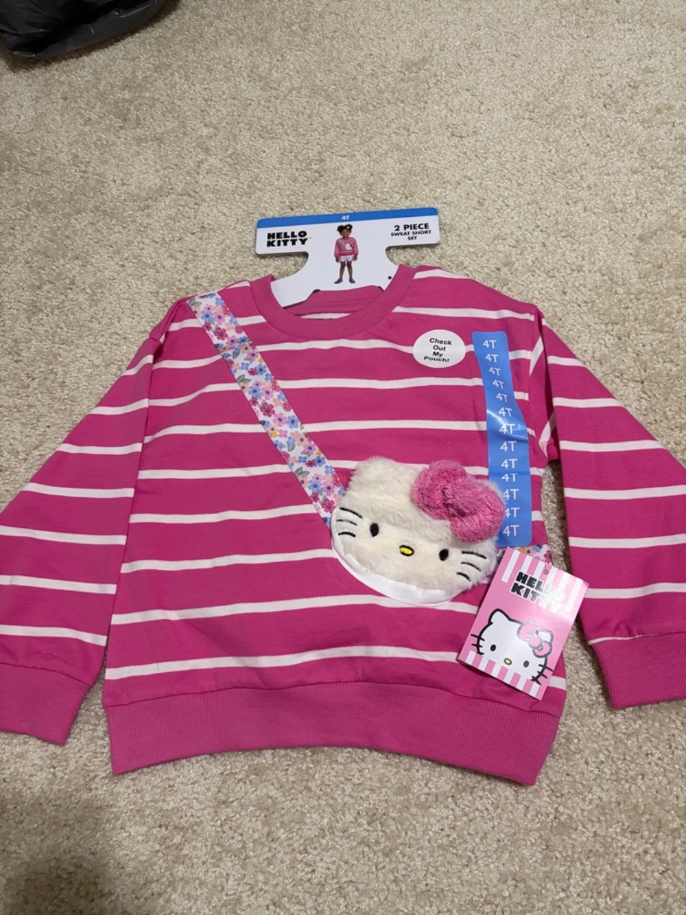 Hello Kitty Pink & White Striped Girls' Pullover with Plush Purse